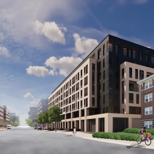 The elegant exterior of Vivienne at 211 N Meramec Ave, featuring timeless architecture and a sophisticated presence in Clayton.